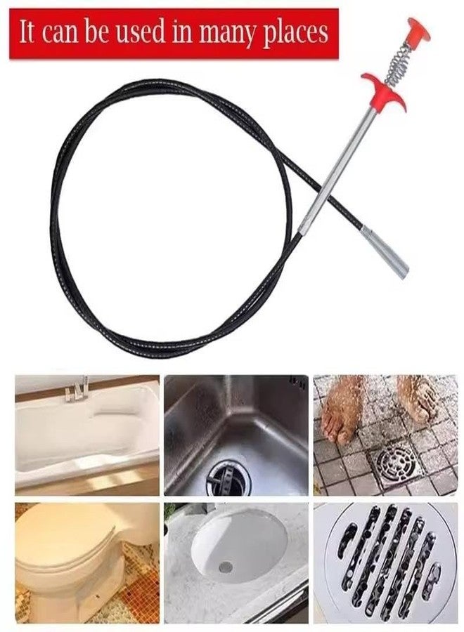 WILDMAKER سلك تنظيف البالوعات المرن من وايلد ميكر | أداة من الفولاذ المقاوم للصدأ لالتقاط الشعر، مناسبة للأحواض والمجاري والأنابيب والأحواض والحدائق | مكبس زنبركي للمطبخ والحمام | مزيل انسداد بطول 160 سم - Image 4